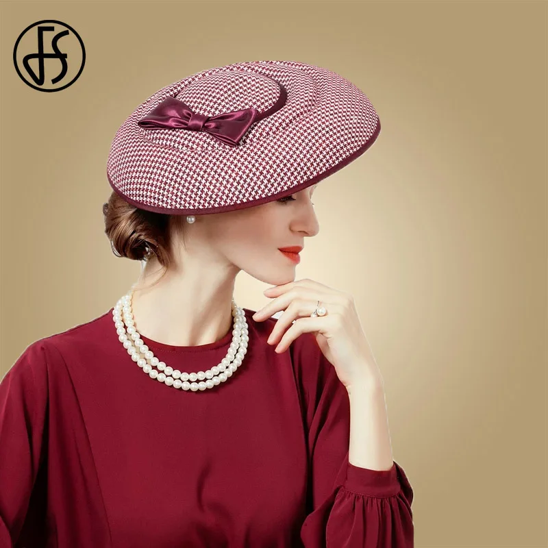 Женская фетровая шляпка-гусиная лапка FS Шляпка-Таблетка с бантом для