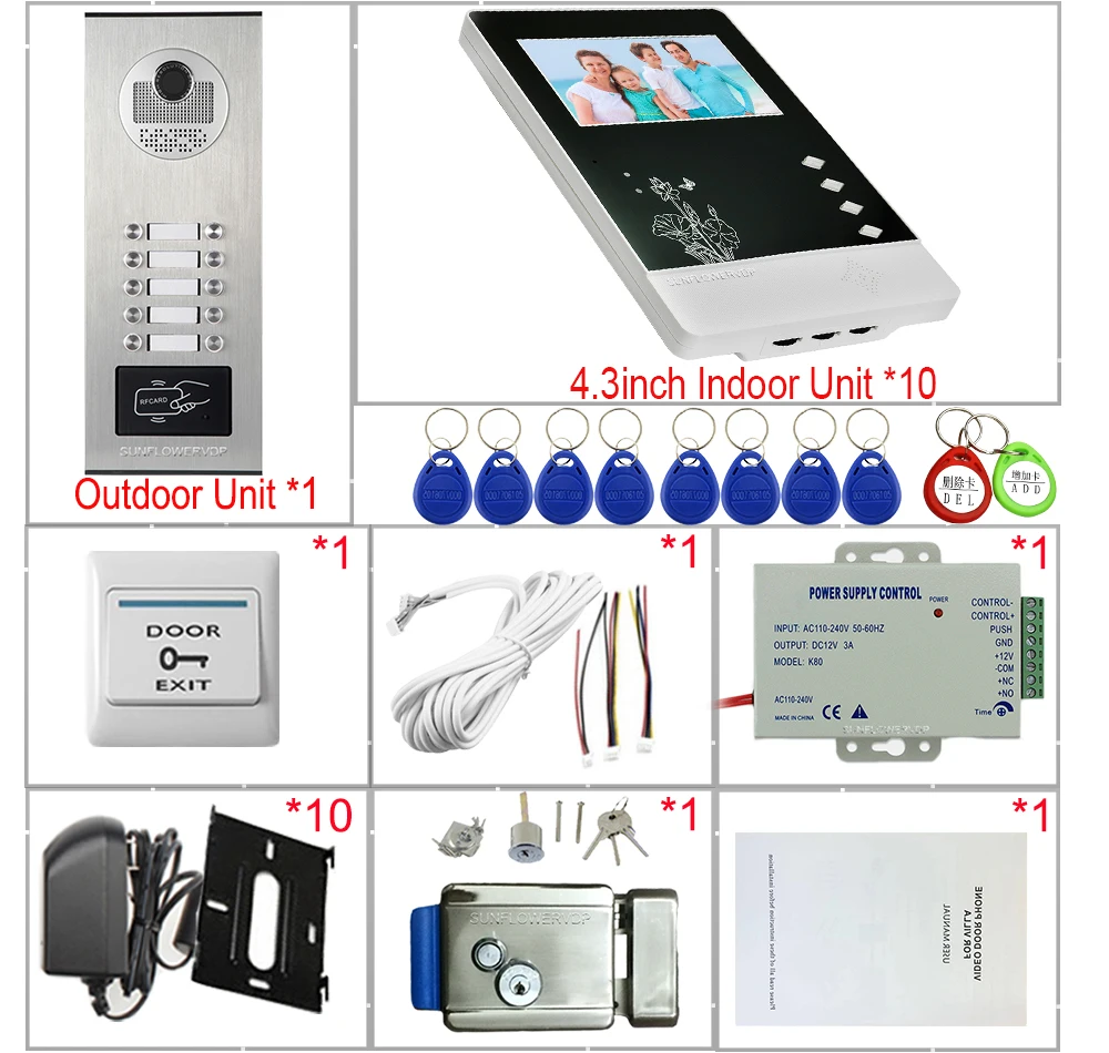Video Intercom for a Private House Access Control 10 Apartments doorbell With Camera And Freephone | Безопасность и защита