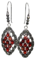 hot sell noble genuine 925 silver red crystal art style marcasite earrings 2