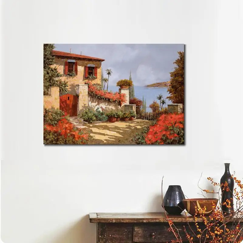 Kopen Mediterrane Canvas Olieverf Landschap Pictures De Rode Tuin Art Voor Thuis Wanddecoratie