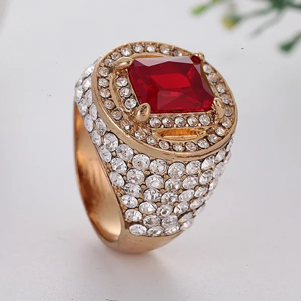 red ring Большие красные стразы, кольцо, морской микро, Bling Iced Out, кубический циркон, роскошная мода, хип-хоп рок, ювелирное изделие, подарок Z3175 - Цвет основного камня: red ring