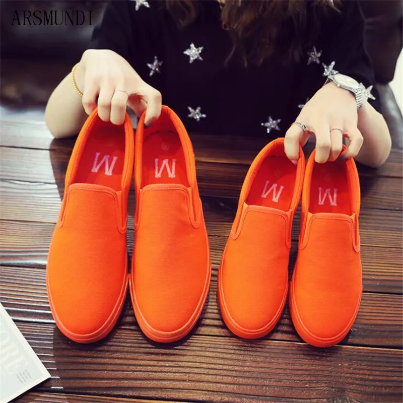

ARSMUNDI 2019 Women Sneakers for Summer Thick Bottom Flat Heel Female Orange Shoes Canvas Breathable Couple Shoes 35-44 M646