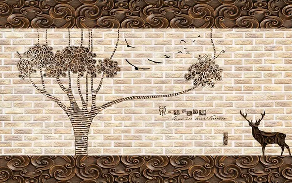 Relief tree bird deer Three-dimensional background wall mural 3d wallpaper Home Decoration | Обустройство дома