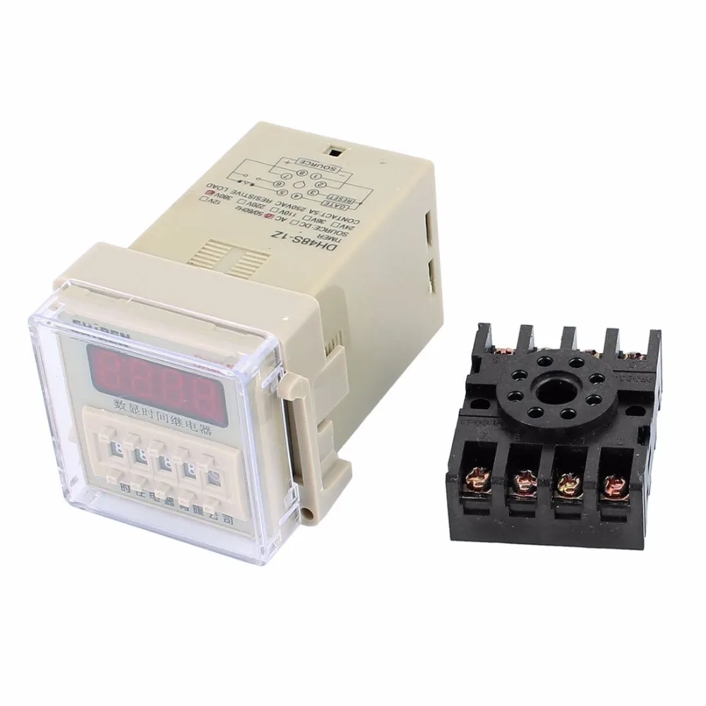 Φ 8 Terminals SPST 0 01 S-9999H ЖК-дисплей с интерфейсом времени DH48S-1Z AC/DC12V 24V AC220V w Socket 48*48mm |
