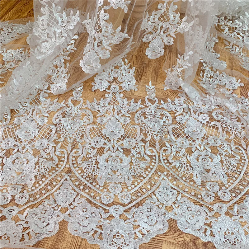 1 ярд High End Off white Afrian французский вышитый тюль сетка африканская кружевная ткань для свадьбы свадебное платье DIY шитье