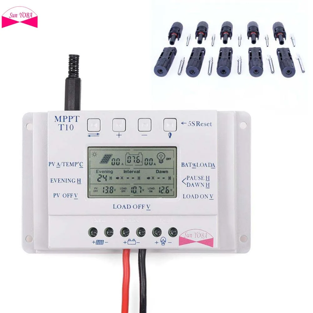 Солнечный YOBA LCD 10A 12/24 в MPPT солнечный регулятор заряда батареи трехразовый