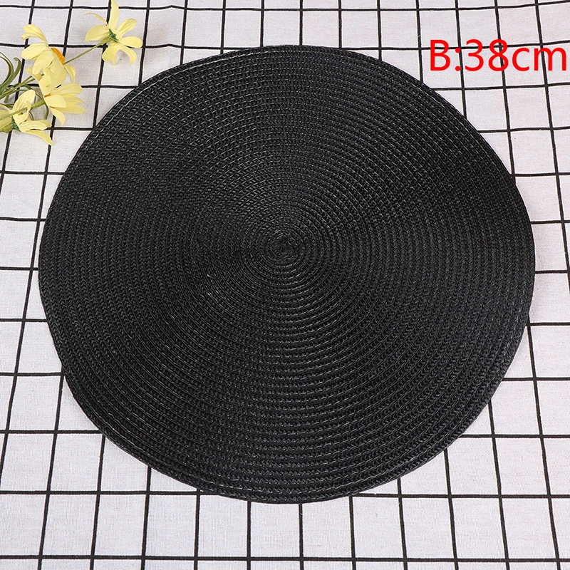 black 38cm Круглые плетеные коврики Нескользящие настольные Коврики простой стиль столовая Салфетка колодки Жаростойкие подставки кухонные вечерние украшения стола - Цвет: black 38cm