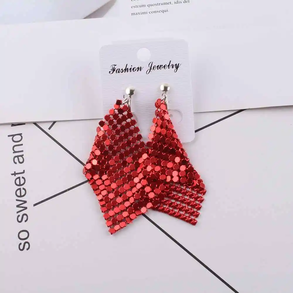 Charm 7 color Sequin Clip on Earrings Without Piercing for women New Geometric Round Shiny No ear piercing earring jewelry - Окраска металла: Clip F