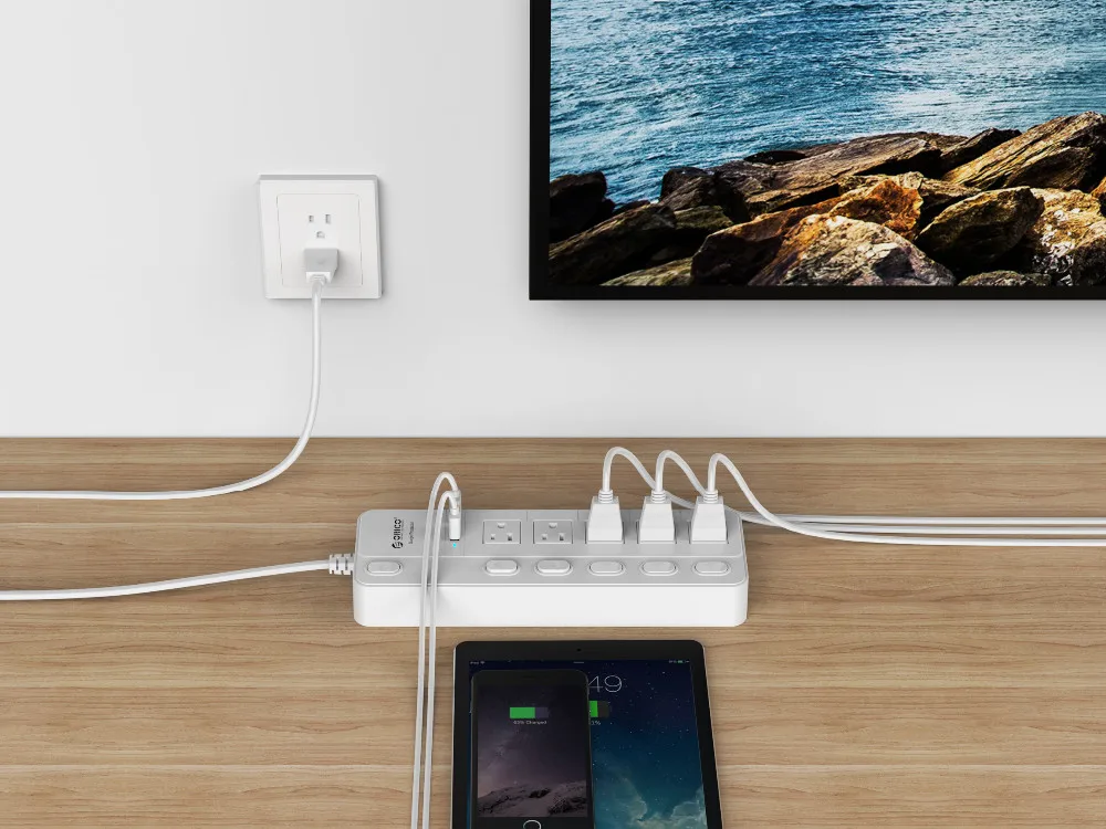 ORICO SPC power Strip 5 розетка переменного тока с 2 usb-портами для зарядки Кнопка питания Управление штепсельной вилкой США с usb умным зарядным устройством