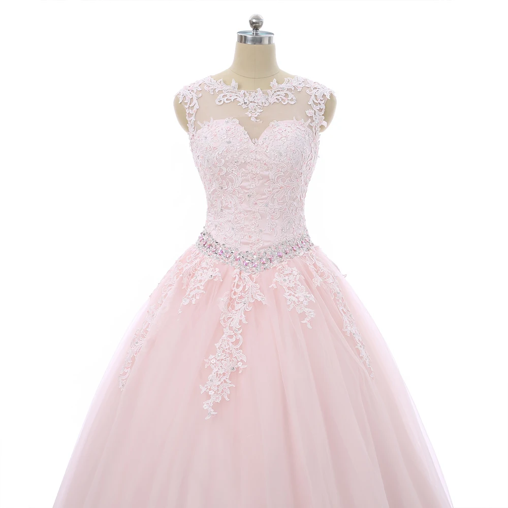 Розовое бальное платье Quinceanera рукава крылышки тюлевые Аппликации кружева бисер