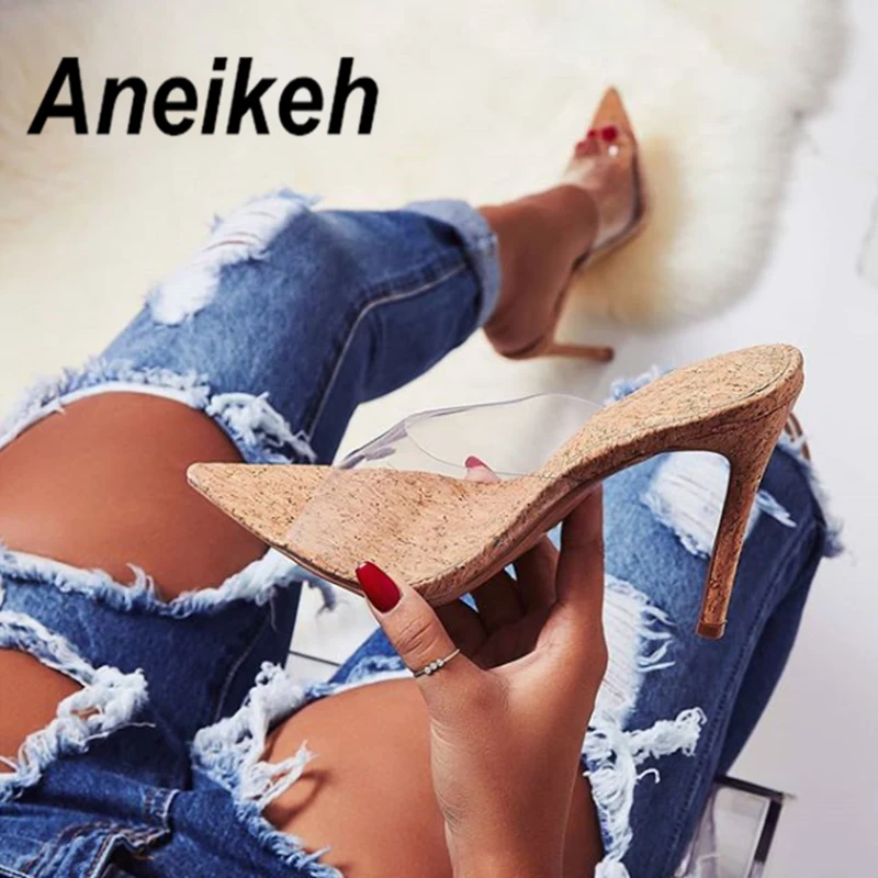 Aneikeh/ г.; летние модные женские тапочки из ПВХ; прозрачные пикантные туфли с закрытым носком на высоком каблуке; туфли на шпильке с открытым носком; 40