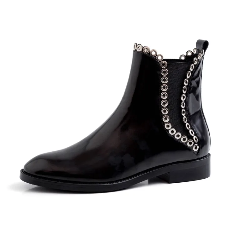 Ботильоны женские из натуральной кожи на низком каблуке с металлической