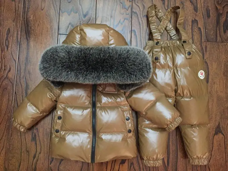 coffee shiny fox fur Лидер продаж, детские теплые пальто+ пуховые штаны верхняя одежда для малышей Детские комплекты одежды наивысшего качества с натуральным мехом Зимние костюмы из 2 предметов - Цвет: coffee shiny fox fur