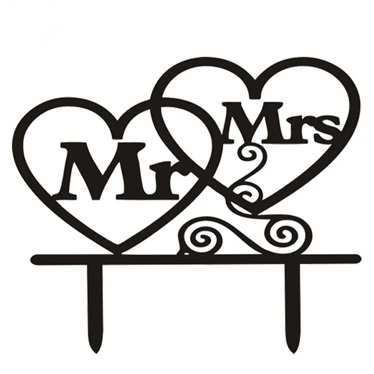 Фото 1 шт. черно белые акриловые фигурки Mr & Mrs Love Hearts для торта с флагом свадьбы юбилея (купить)