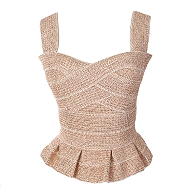 pink She'sModa элегантные оборками бандажные золотые тонкие пуш-ап женские спандекс Клубные вечерние майки - Цвет: pink