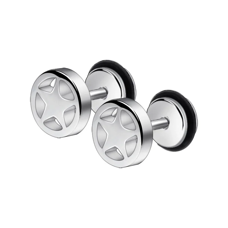 silver 2pieces Модные мужские серьги кнопки со звездами серьги кнопки Заглушки для ушей серебряные золотые черные синие ювелирные изделия из нержавеющей стали в стиле панк для женщин - Окраска металла: silver 2pieces