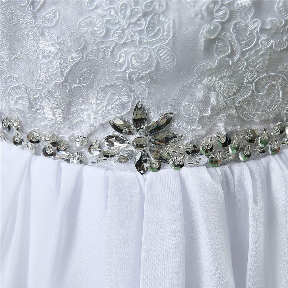 ZJ9058 пляжные шифоновые Свадебные платья 2019 2020 в стиле ампир с бисером больших