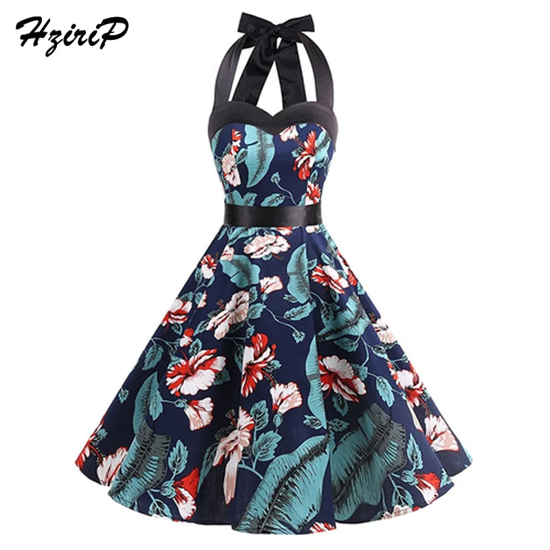 HziriP Summer Dress Women Clothes Elegant Halter Sexy Vintage Printing Sleeveless Slim Ladies Party Backless Dresses Robe Femme | Женская