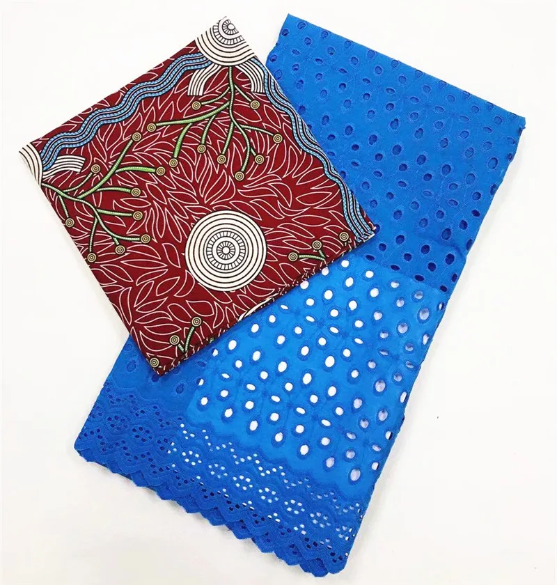 

100% cotton wax print fabric with dry lace set orange swiss lace with ankara african wax print for women dress 3+2.5yards