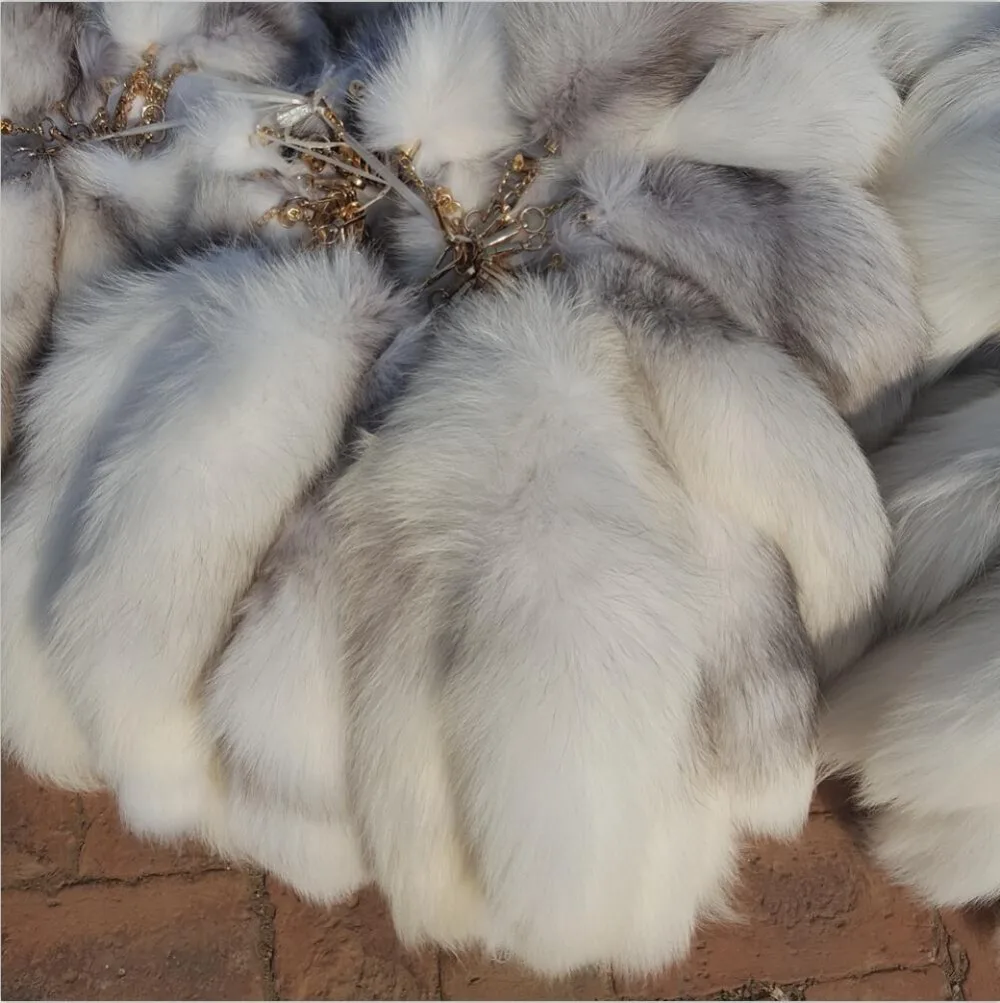 Большой настоящий брелок для ключей лисий хвост мех кисточка автомобильный