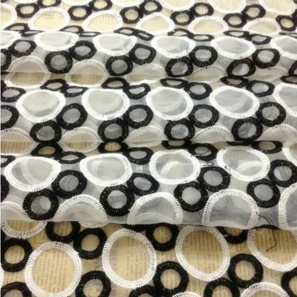 

1 yard width 125cm 49.21" black white circle organza embroidered veil lace cloth DIY Dress Skirt Material fabric L4K373