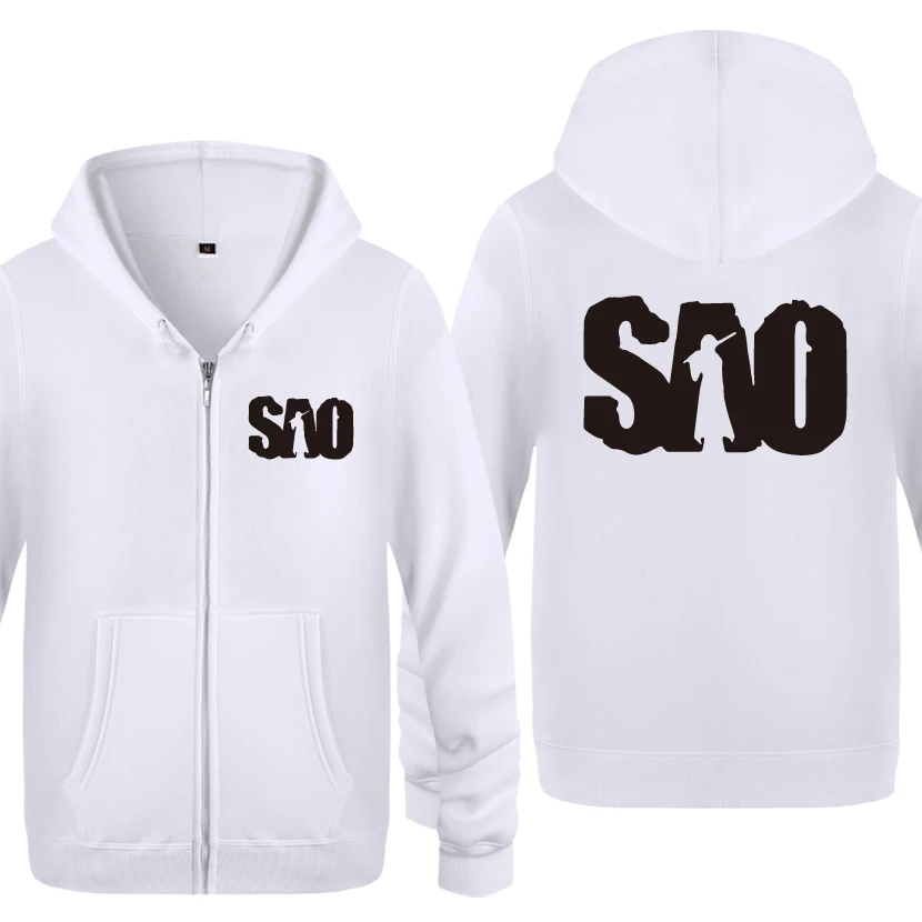 Sword Art Online SAO Anime Sweatshirts Men 2018 Mens Zipper Hooded Fleece Hoodies Cardigans | Мужская одежда