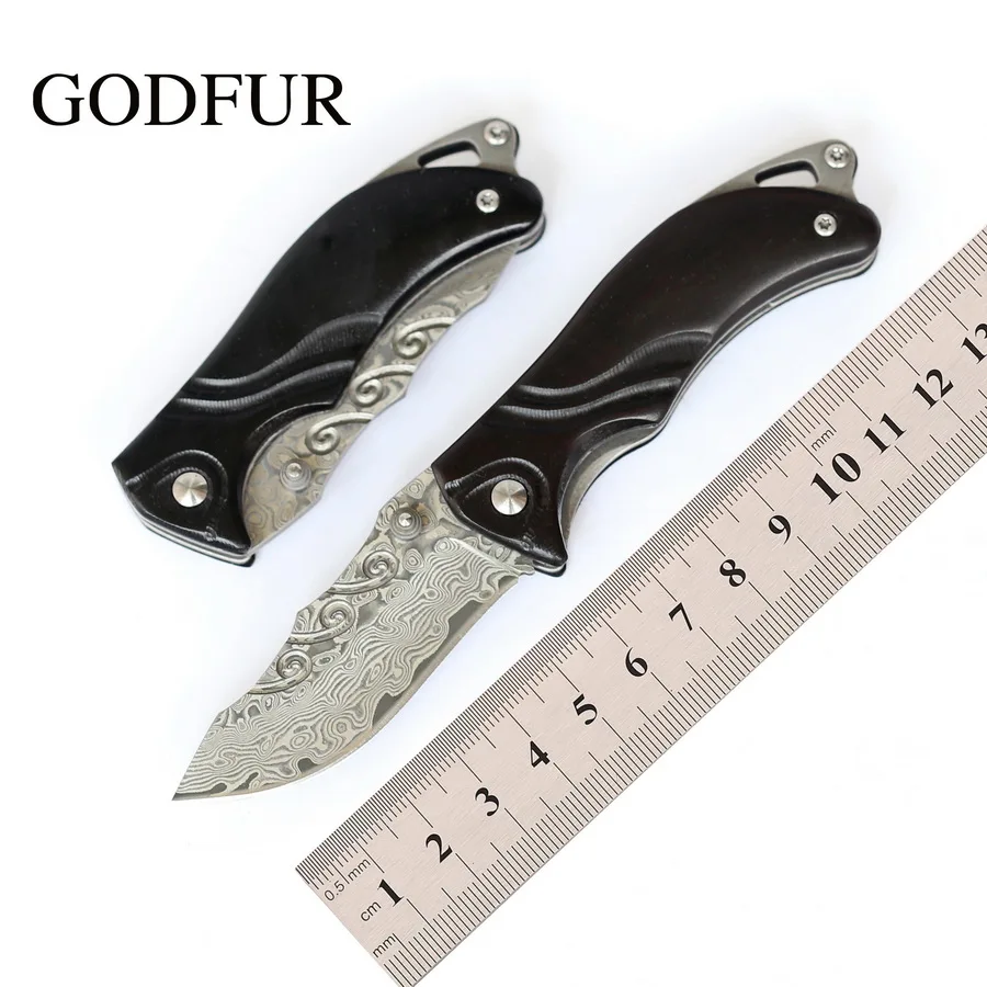 GODFUR прекрасный висящий ключ подарок складной нож дамасское лезвие деревянная