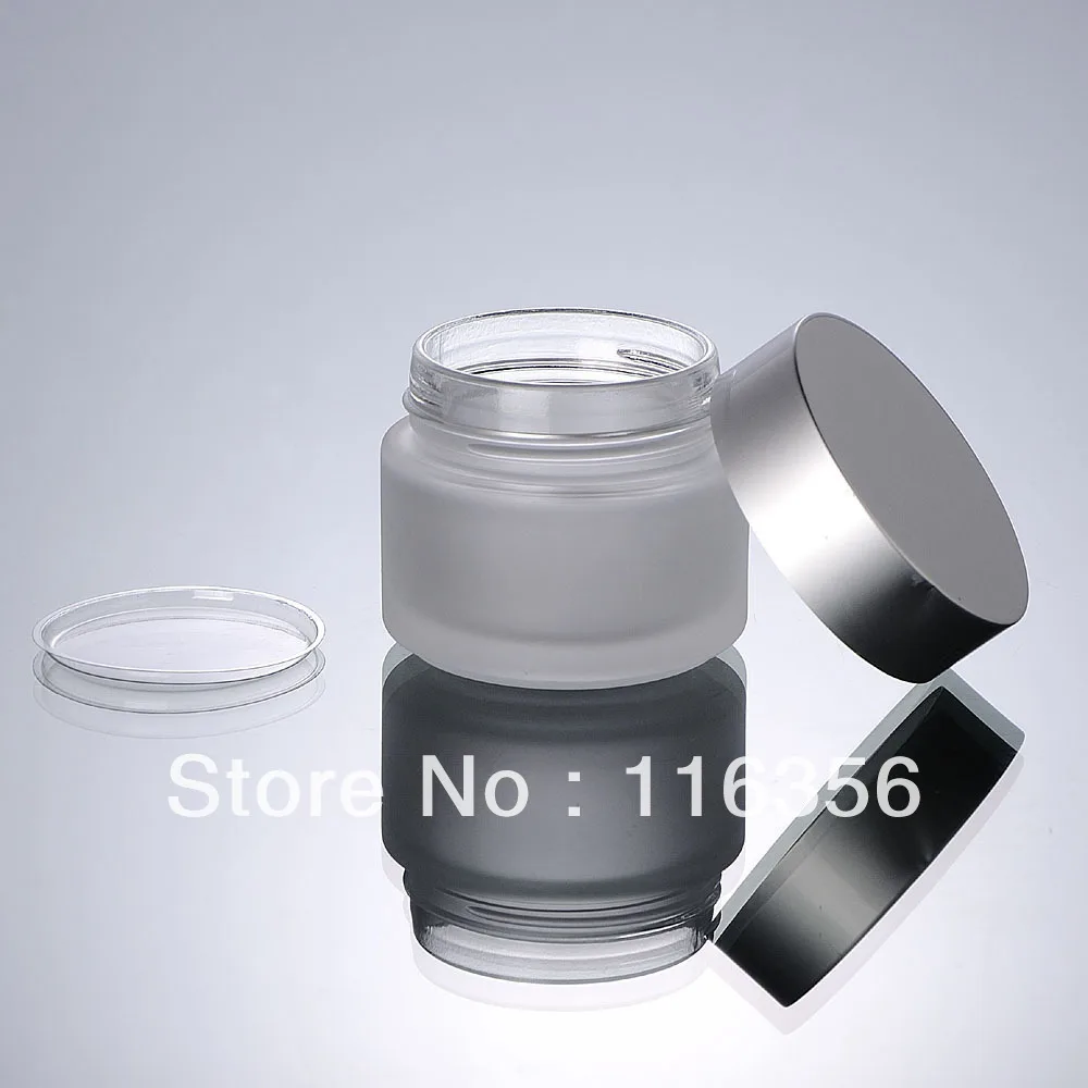 

50G frosted glass cream jar with matt silver cap