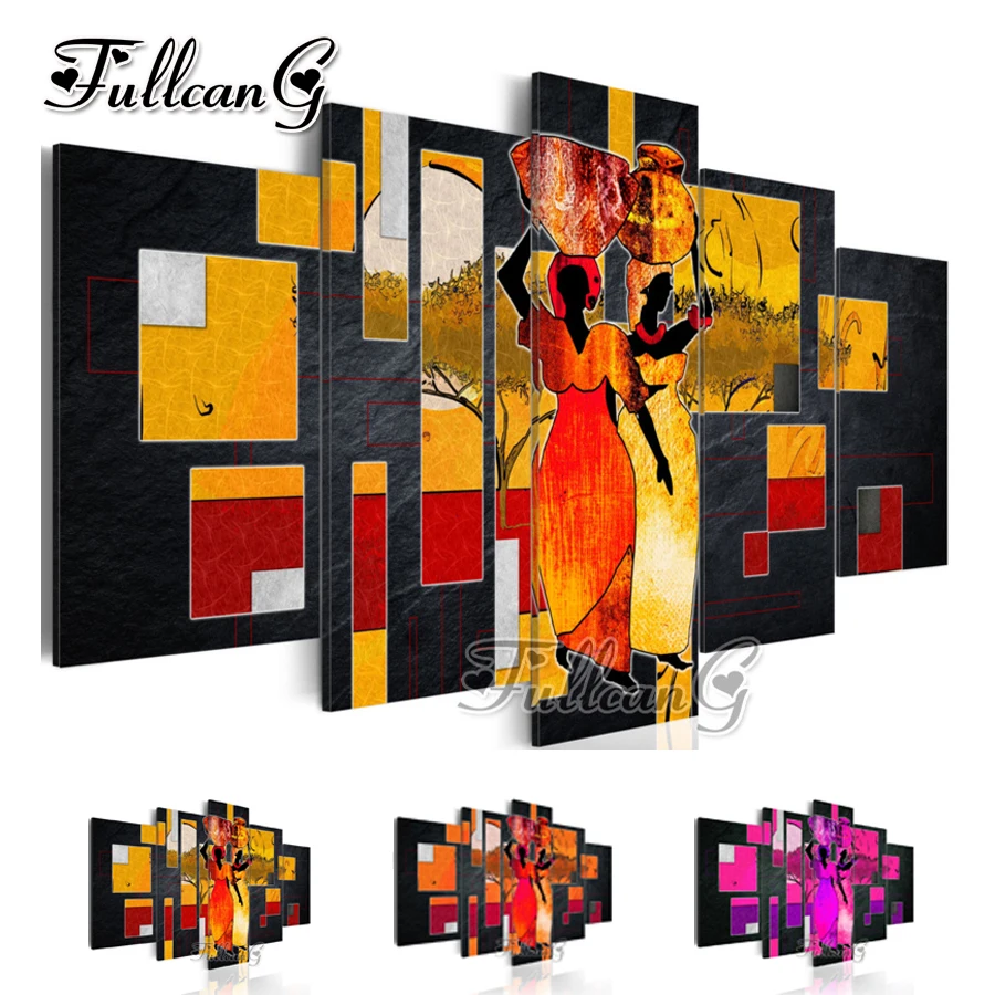 

FULLCANG needlework diy 5 pieces diamond painting "african woman" full square/round drill 5d cross stitch embroidery kits FC103