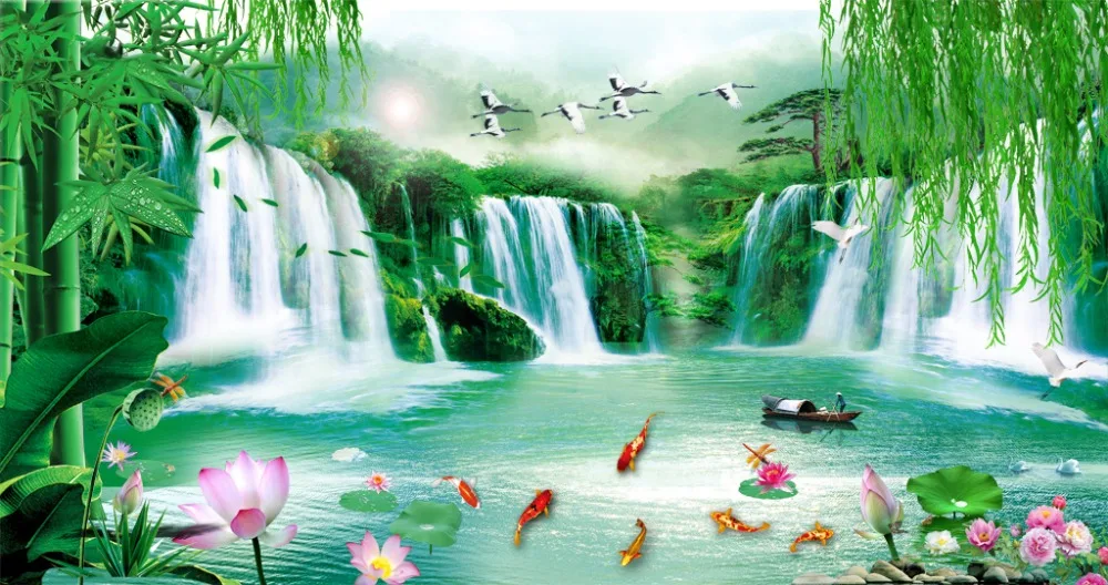 Современные китайские занавески s фотопечать водопад ландшафт дверные для