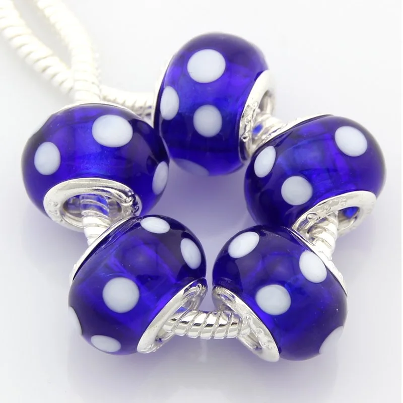 style 81 5 шт./лот, модный муранский стеклянный лэмпворк, бисер с большим отверстием, серебряное ядро для европейских браслетов, ювелирных изделий DIY G6 - Цвет: style 81