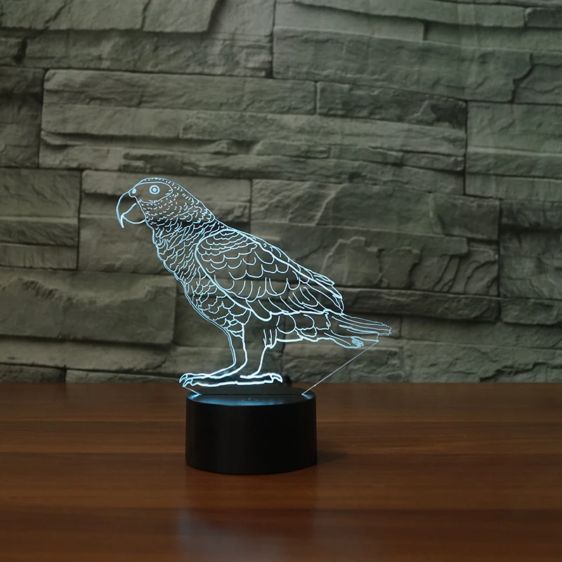 3d лампа в виде попугая Budgerigar 7 цветов Светодиодные ночные лампы для детей