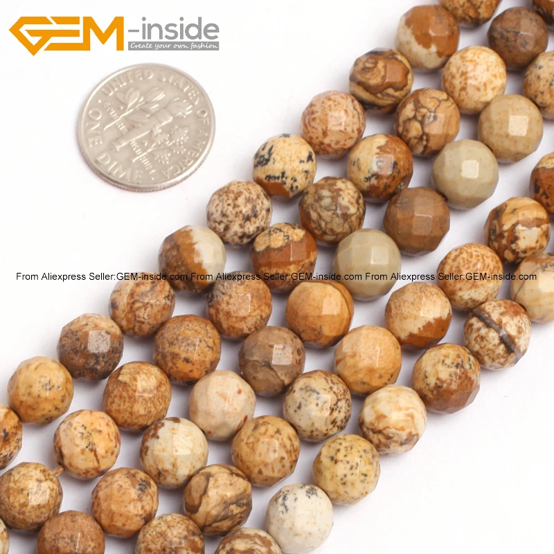 Граненые картины Jaspers каменные бусины для изготовления ювелирных изделий 4-12 мм 15