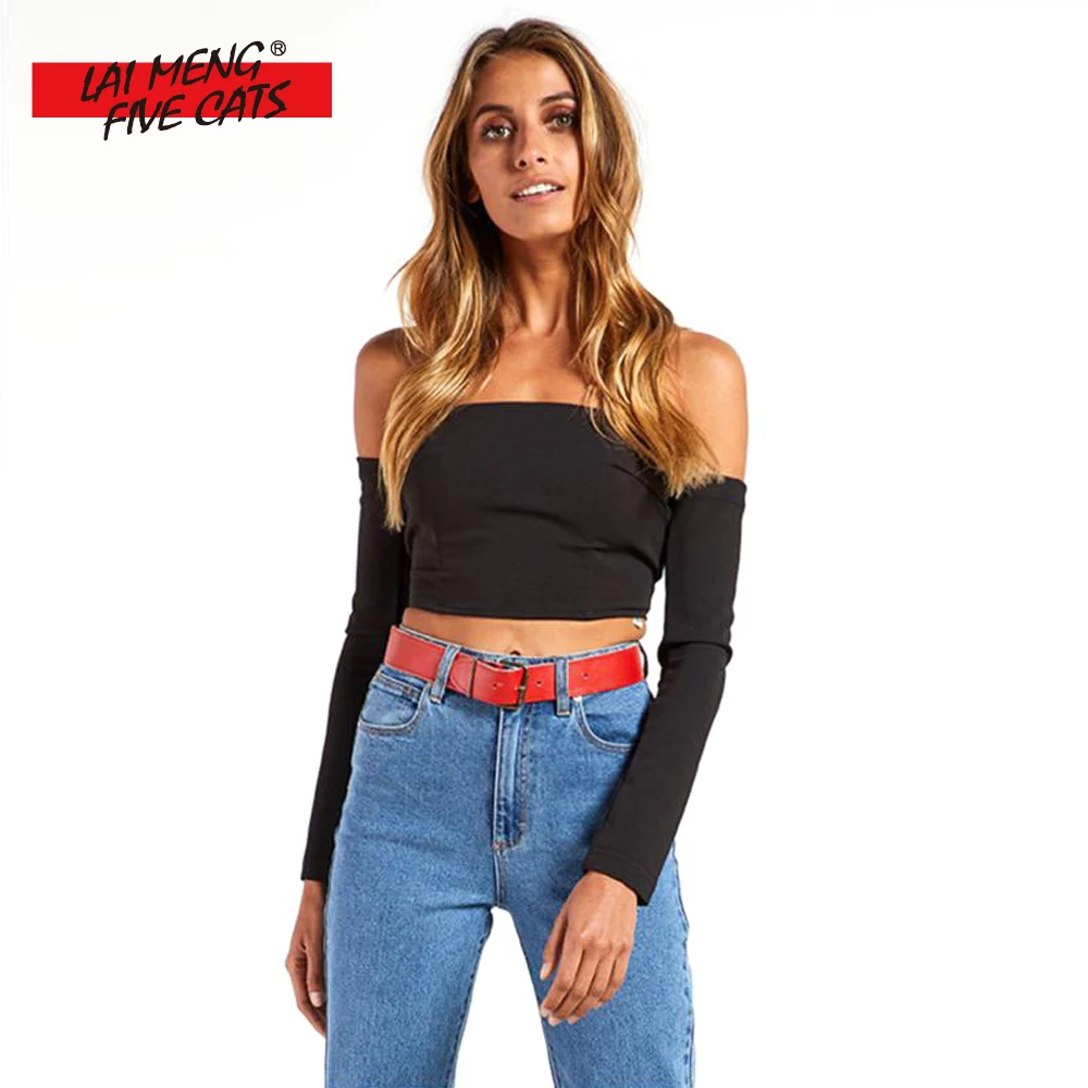 LMFC Slash Neck Cropped t shirt women tees tight Sexy t-shirt Spring Summer 2018 New Fashion Back Cross lace up tops shirts Женская