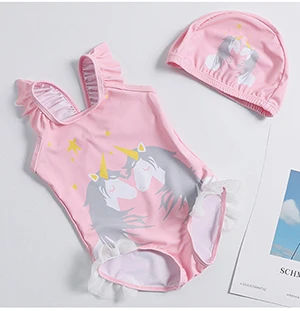 ST120-Pink Одежда для купания с единорогом для девочек, цельные костюмы для девочек от 1 до 10 лет, милые купальники для маленьких девочек, новинка года, модная пляжная одежда для купания, ST120 - Цвет: ST120-Pink
