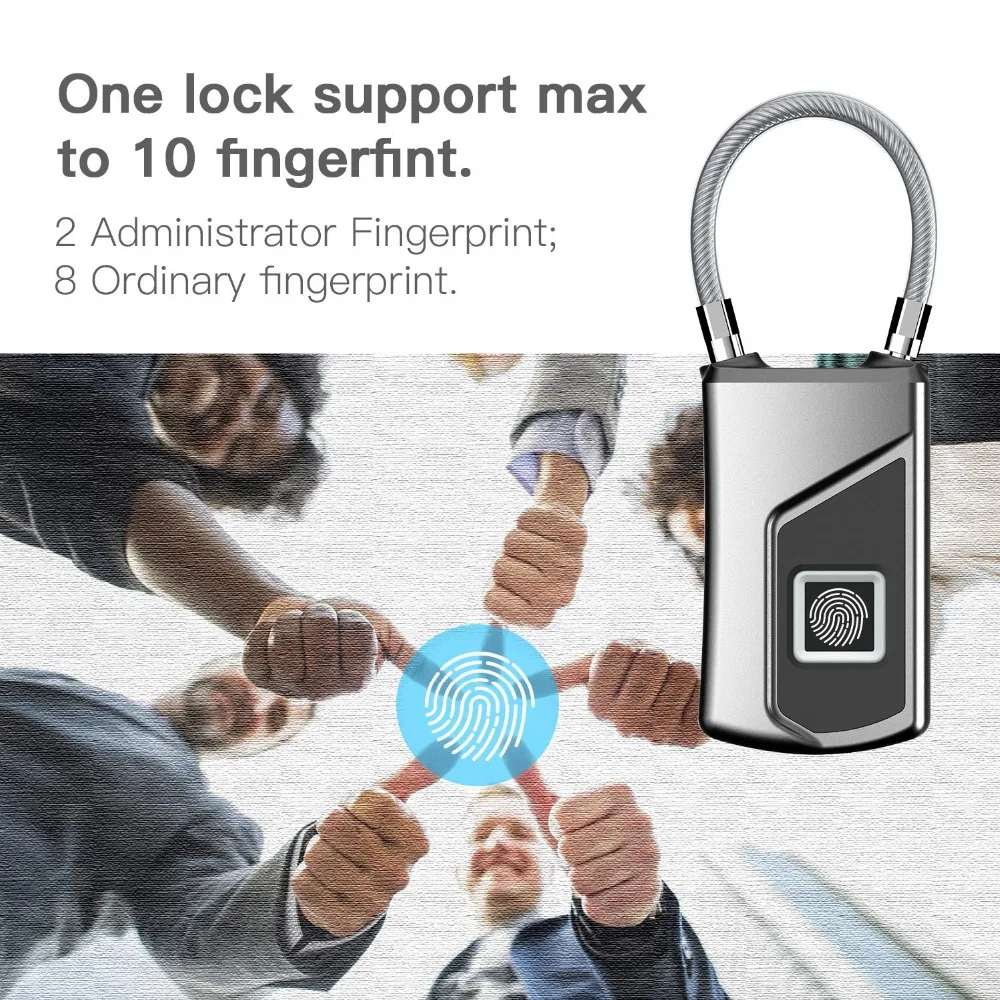 LETINE, умный, безопасный, отпечаток пальца, портативный замок, USB, перезаряжаемый, IP66, водонепроницаемый, для двери, велосипеда, багажа, сумка, замок