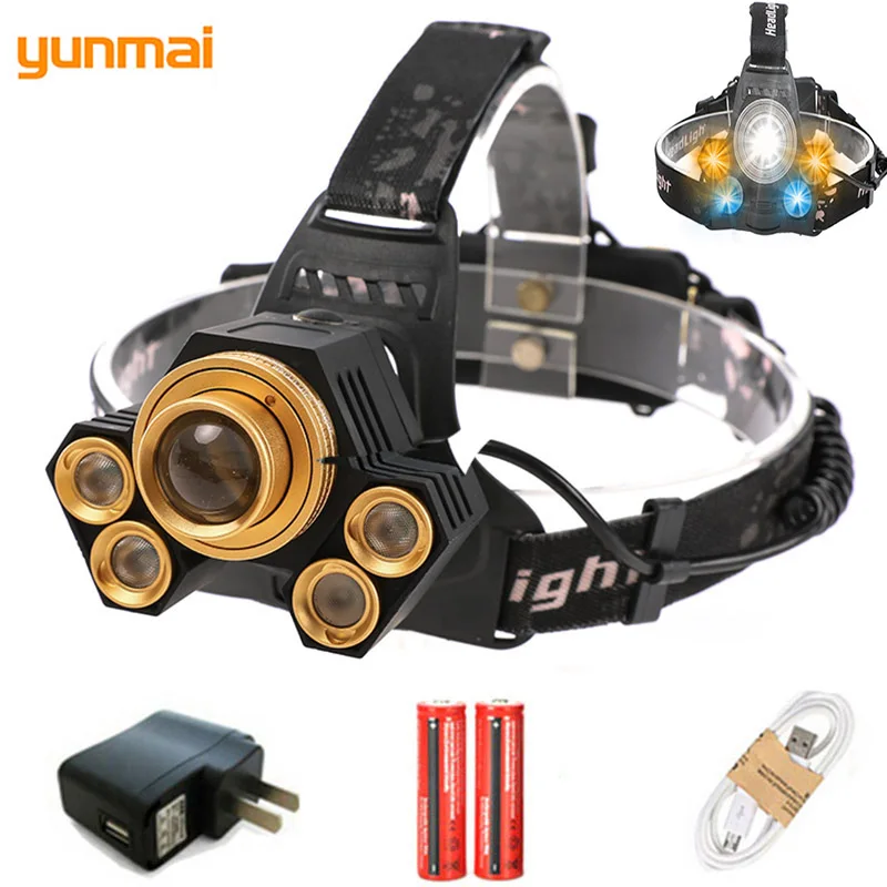 Налобный фонарь с 5 светодиодами 15000 лм 3 цвета|led headlamp|headlamp creeled headlamp cree |