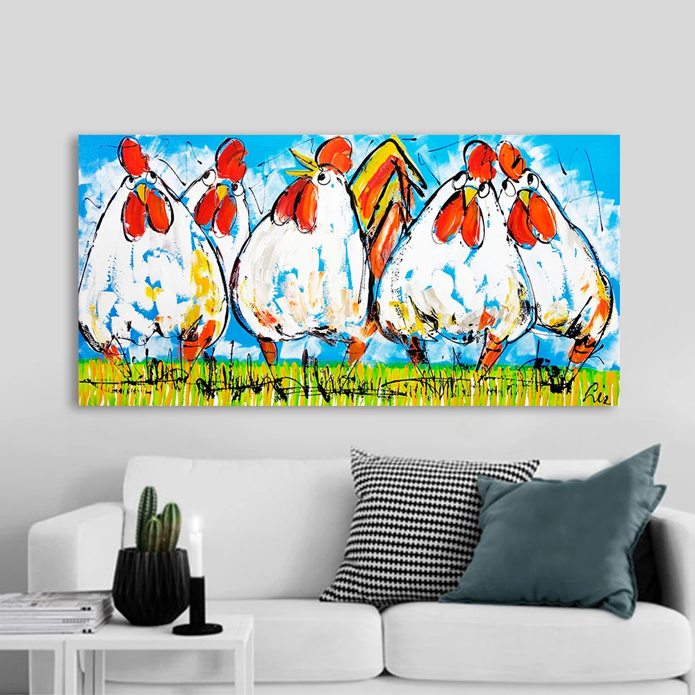 HDARTISAN Vrolijk schilderij Настенная картина холст Картина маслом животный принт курица для