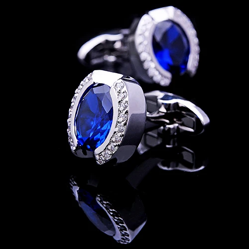 Мужские запонки на пуговицах KFLK роскошные брендовые с синими кристаллами