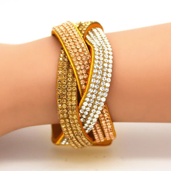 2015 Многослойные плетеные браслеты Кристальный плетеный браслет многоцветный