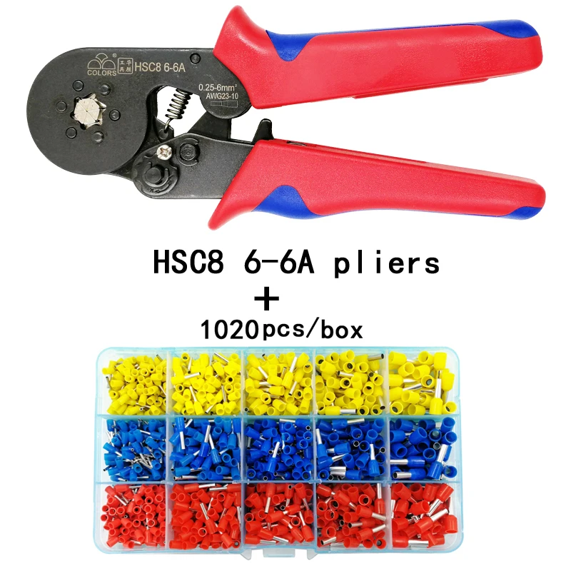 HSC8 6-6A 1020H HSC8 6-6 обжимные плоскогубцы 0,25-6 мм2 23-10AWG для трубчатых терминалов с шестигранным давлением мини Тип круглый нос европейские плоскогубцы брендовые инструменты - Цвет: HSC8 6-6A 1020H