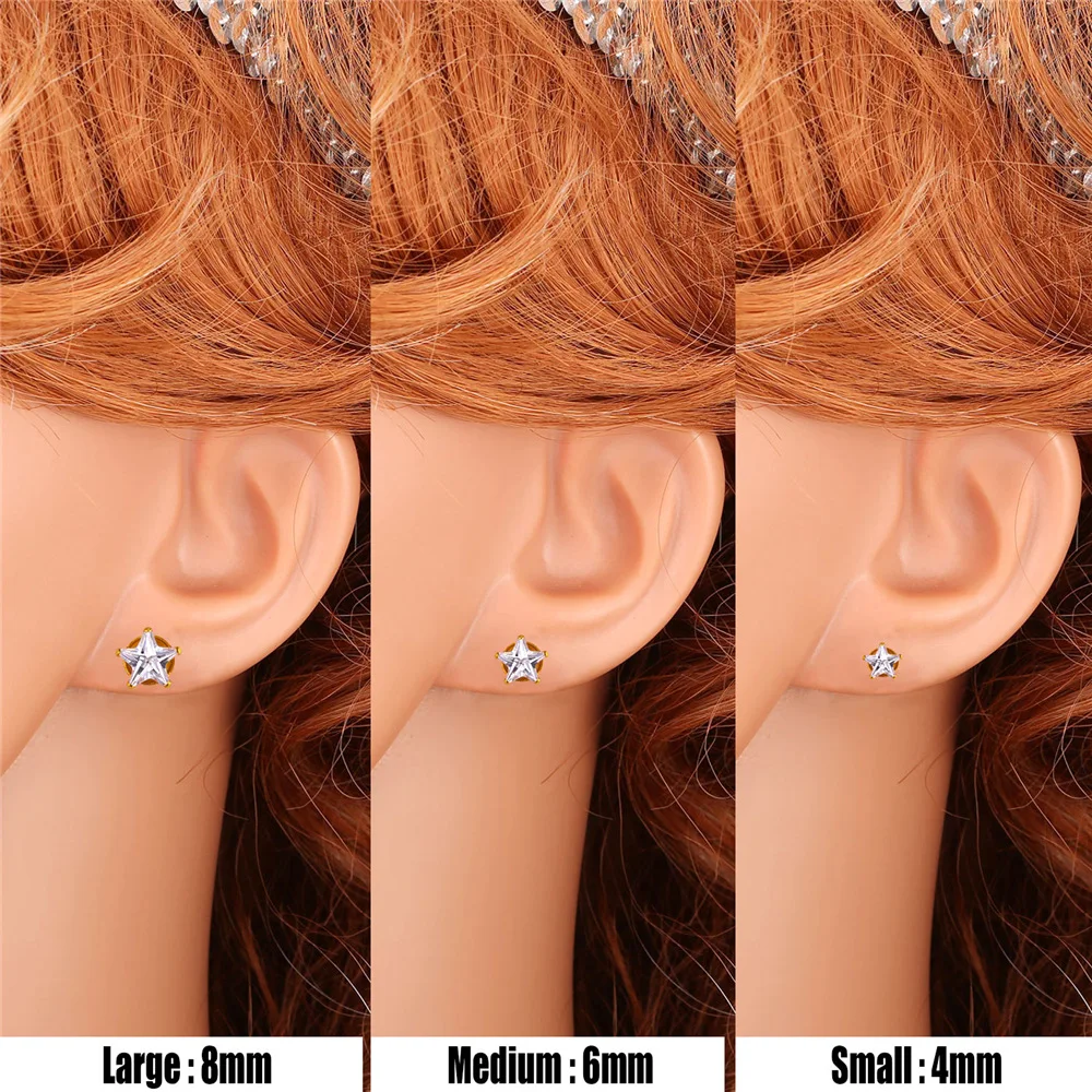 U7 Новые Звезда Серьги Гвоздики Для Женщин Из Нержавеющей Стали/ Позолоченный 3