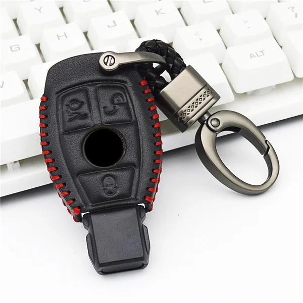 redline 3 button Чехол для ключей автомобиля из натуральной кожи для Mercedes Benz CLK ML SLK B C E S класс брелок аксессуары для автомобиля Стайлинг для Mercedes Benz - Название цвета: redline 3 button