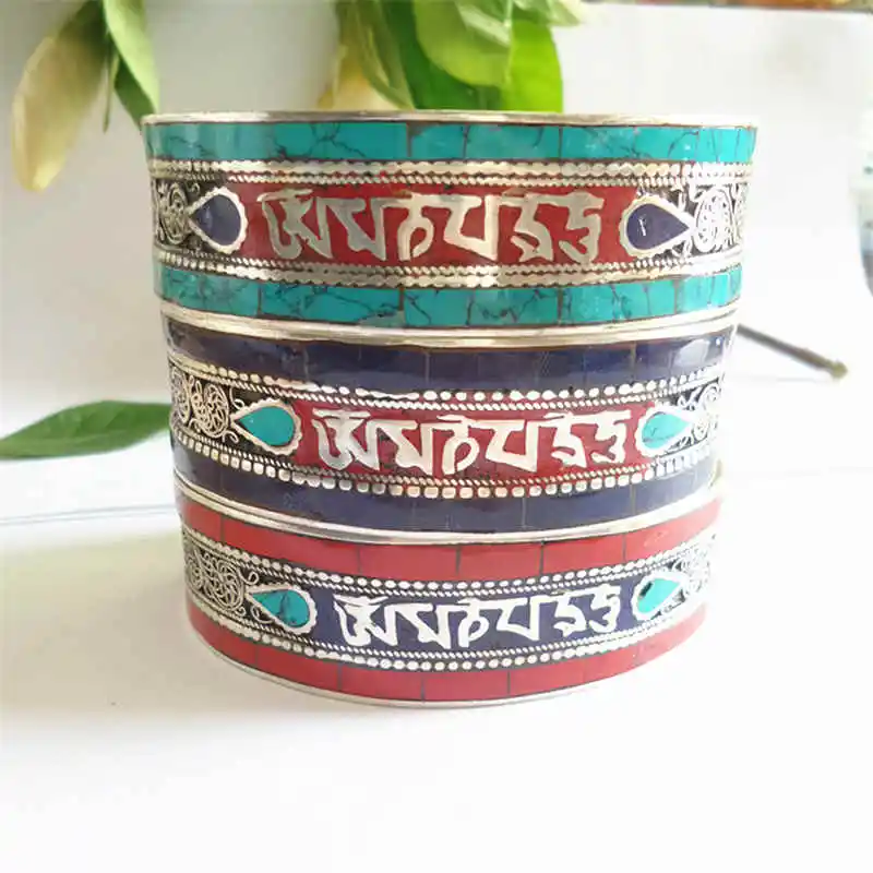 Тибетские браслеты Амулеты с шестью надписями мантра Медная Инкрустация