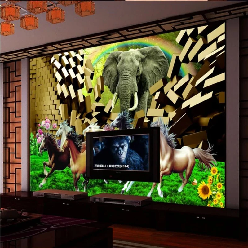 Пользовательские 3d обои слон лошадь пейзаж Фреска диван гостиная спальня ТВ фон