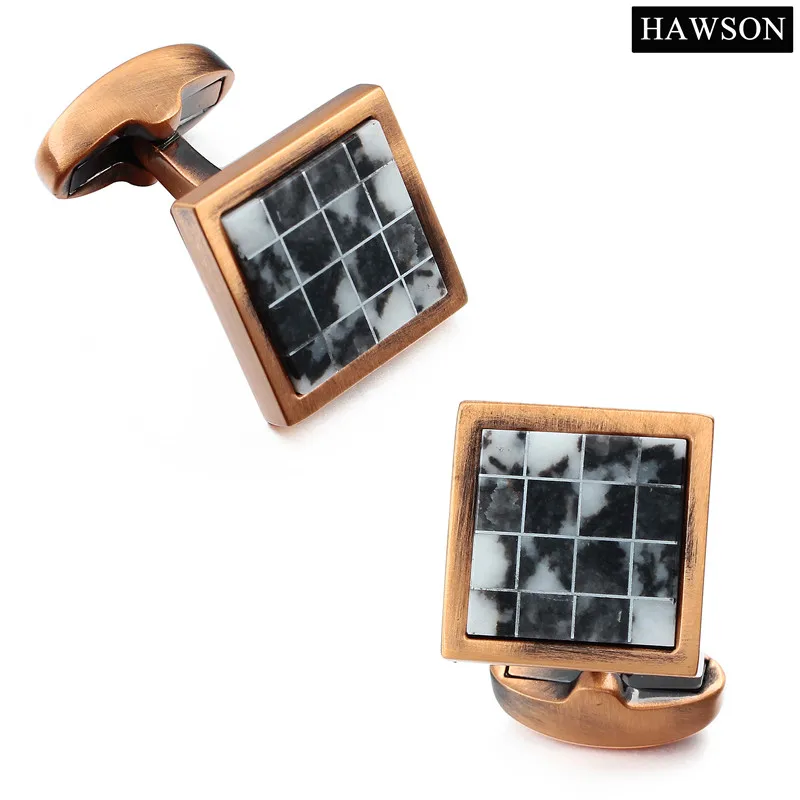 

Cufflinks For Men with Gift Box, Handmade Natural Red Bronze Stone, Match Different Suits Cuffs French Shirts Tuxedos HAWSON