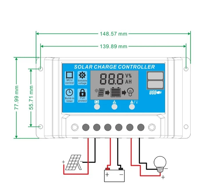 12V/24V 10A Солнечный Зарядное устройство контроллера ЖК-дисплей PWM Напряжение блок
