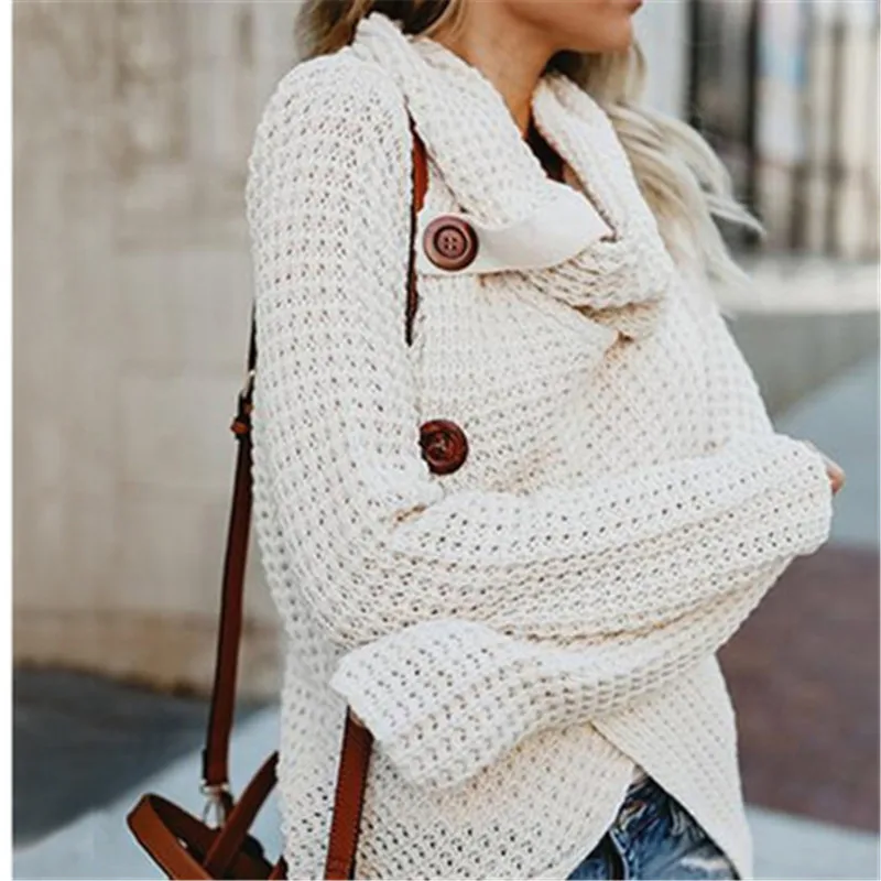 

2018 autumn winter explosions fashion sweaters commuter high collar long sleeve large size cardigan solid color sweater womenG19
