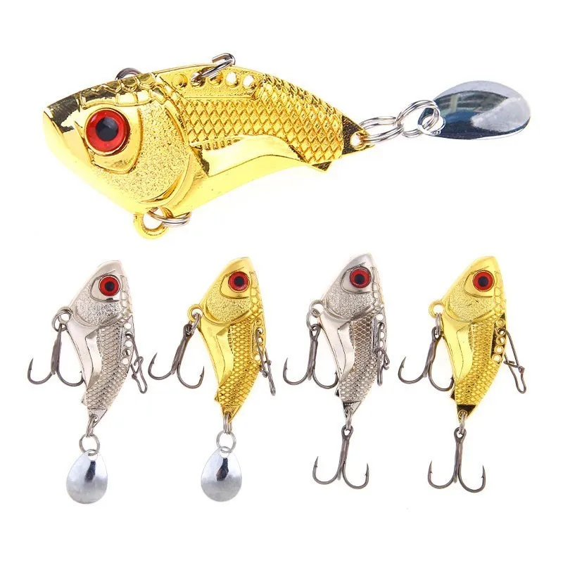 

1Pcs 16g/4.5cm Metal VIB Fishing Lure Crankbait Bass Crank Bait Treble With 2 Hooks Spoon Bait Lead Fish Crankbait Gold Silver