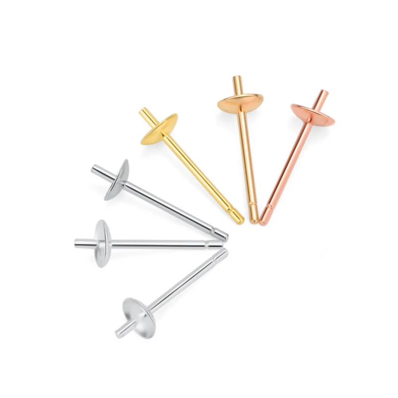 4pair Genuine 925 Sterling Silver Color Stud Earrings Pin Post Findings DIY Jewelry Accessories